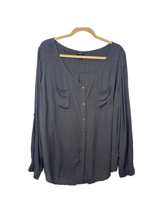 torrid Tops - ✨3/$30 Torrid 2X Plus Size V-Neck Button Down Blouse Gray Long Sleeve Roll Tab S